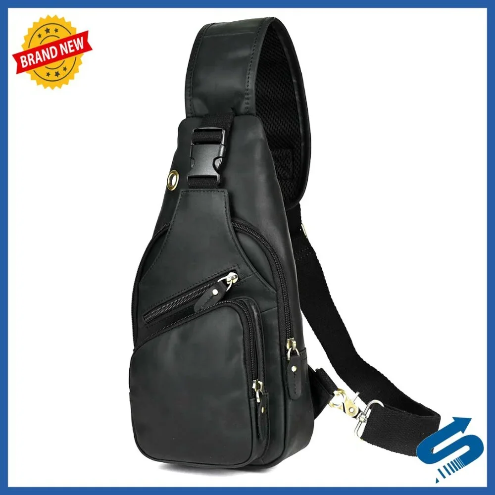 Genuine Leather Crossbody Sling Bag for Hiking Travel Tablet Friendly